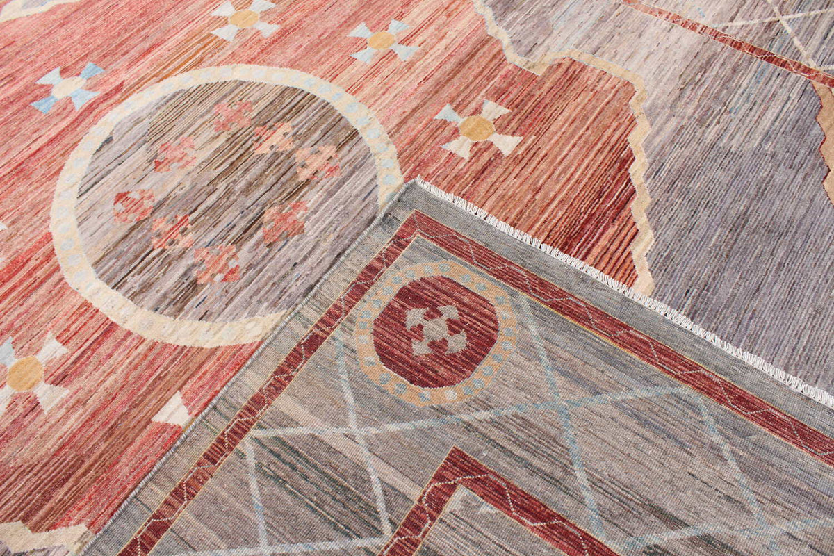Red & Gray Medallion Rug with Blue Accents, 373 × 260 cm, view 6.