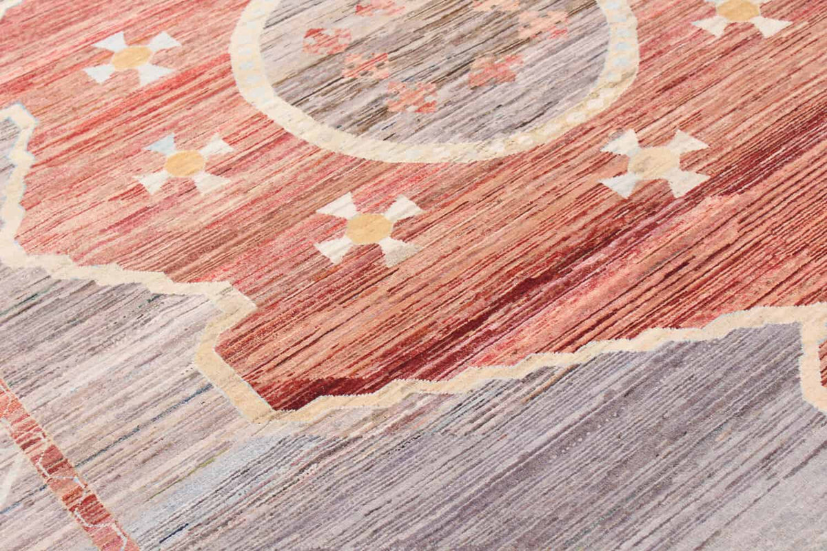 Red & Gray Medallion Rug with Blue Accents, 373 × 260 cm, view 9.