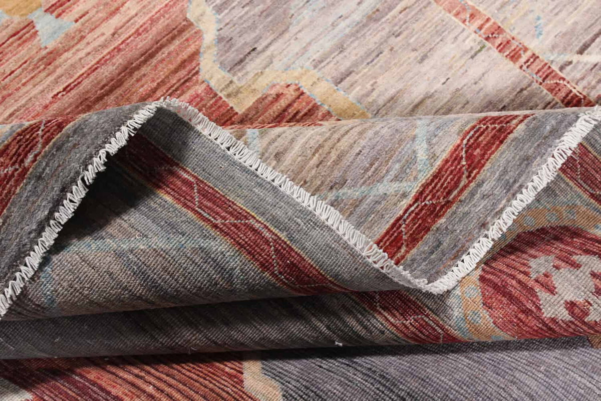 Red & Gray Medallion Rug with Blue Accents, 373 × 260 cm, view 4.