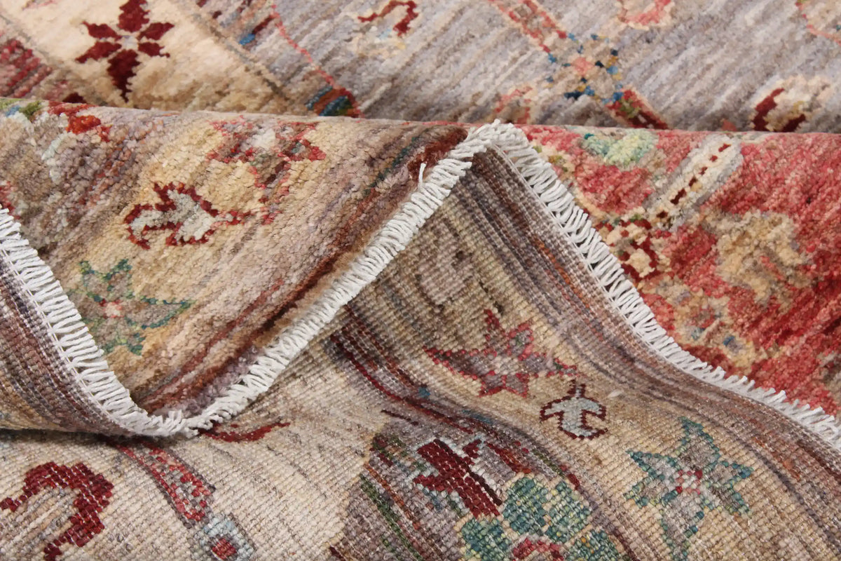 Pink Afghan Rug with Cream Leaf Motifs, 297 × 247 cm, view 8.