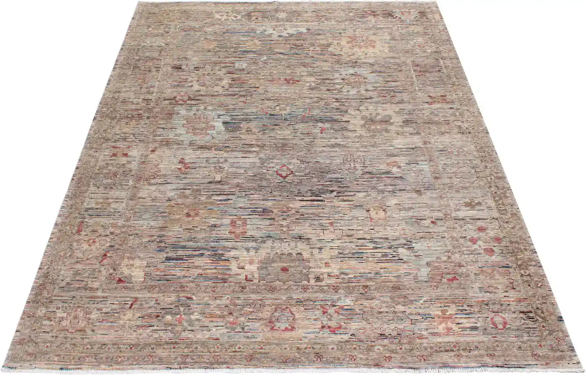 Gray Afghan Rug with Cream & Red Flowers, 353 × 273 cm, view 2.