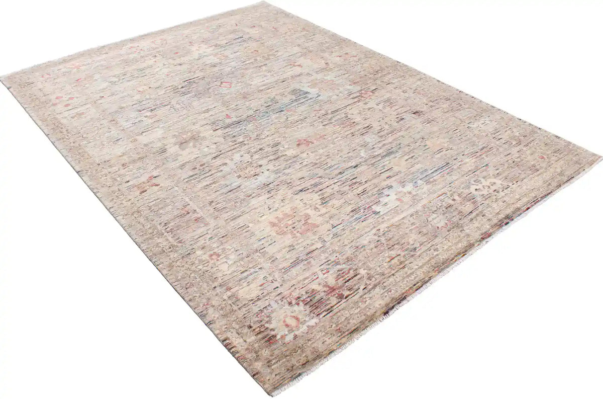 Gray Afghan Rug with Cream & Red Flowers, 353 × 273 cm, view 3.