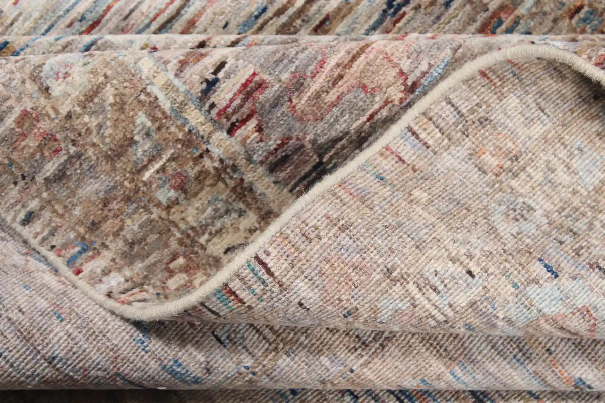 Gray Afghan Rug with Cream & Red Flowers, 353 × 273 cm, view 6.