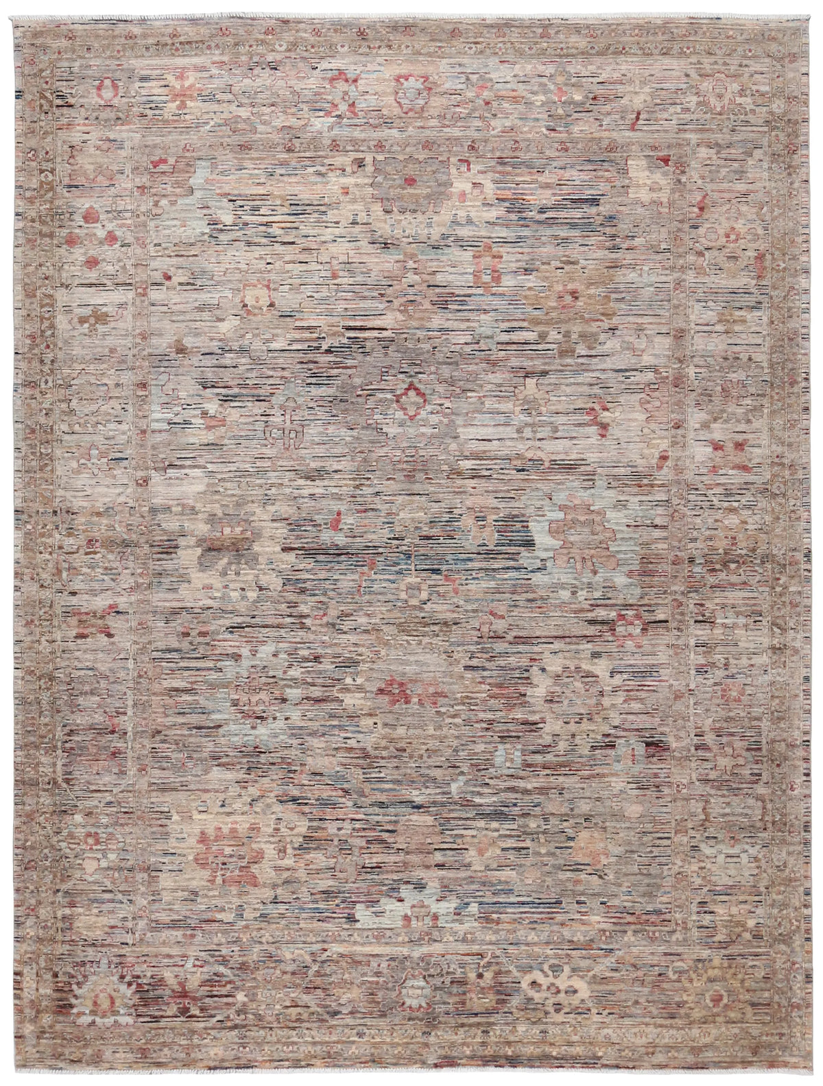 Gray Afghan Rug with Cream & Red Flowers, 353 × 273 cm, overall view.