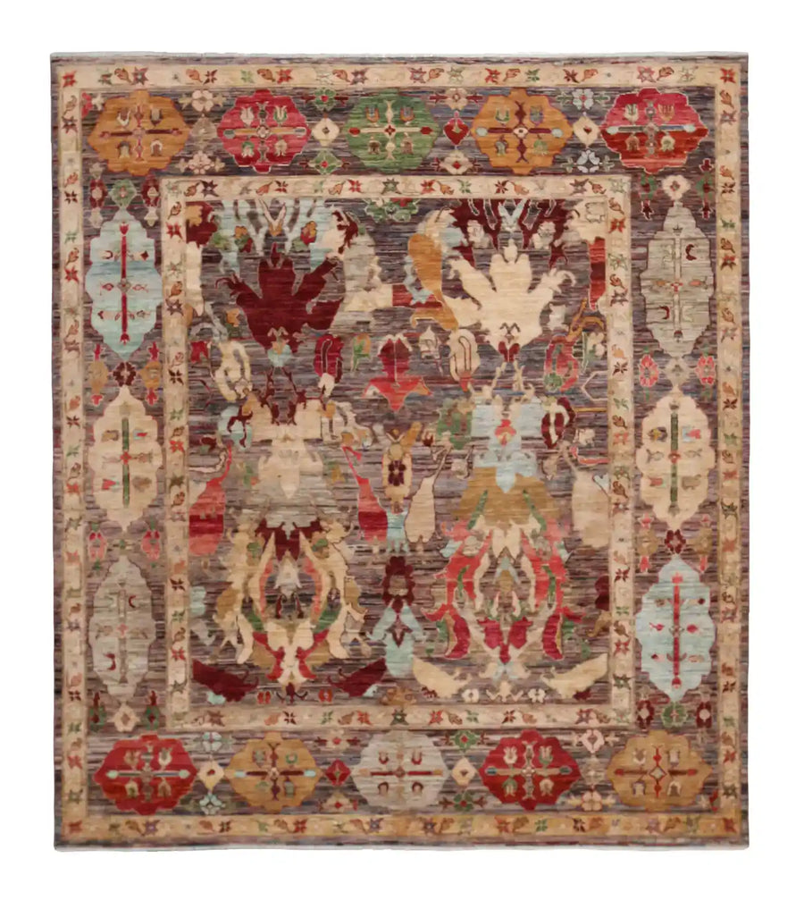 Afghan Rug with Large Red & Gold Leaf Motifs, 293 × 249 cm, overall view.