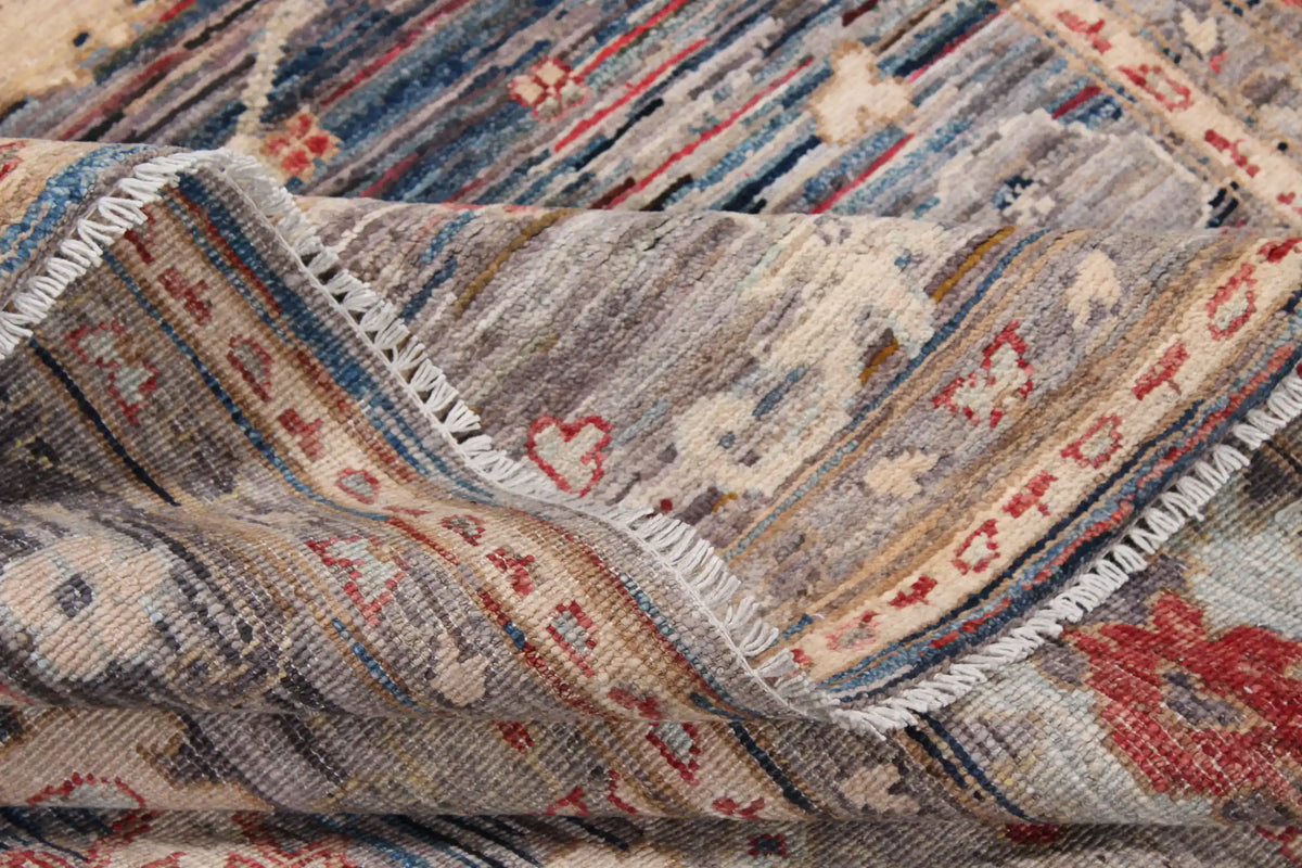 Blue-Gray Afghan Rug with Large Cream Flowers, 298 × 248 cm, view 4.