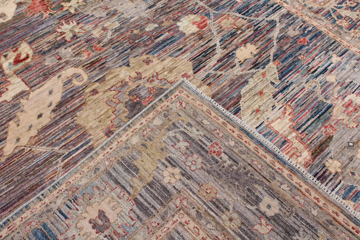 Blue-Gray Afghan Rug with Large Cream Flowers, 298 × 248 cm, view 6.