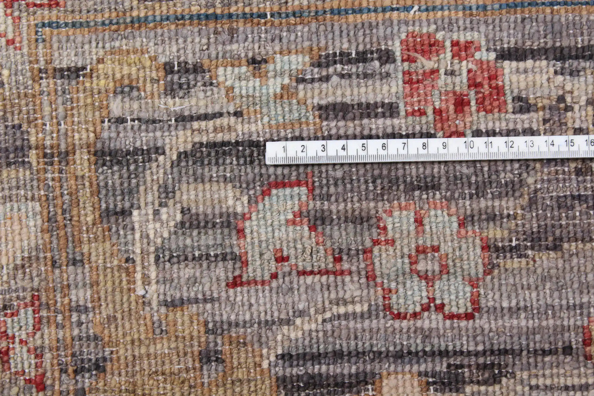 Blue-Gray Afghan Rug with Large Cream Flowers, 298 × 248 cm, view 7.