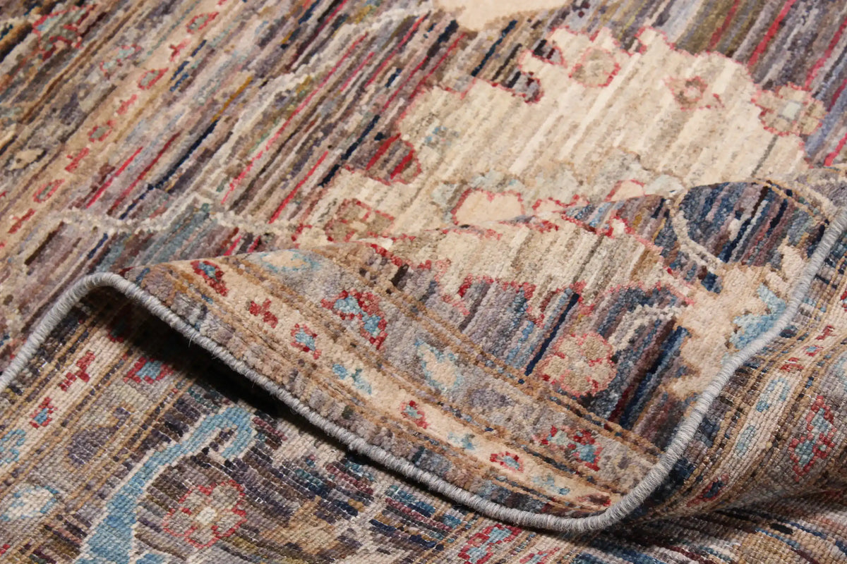 Blue-Gray Afghan Rug with Large Cream Flowers, 298 × 248 cm, view 8.