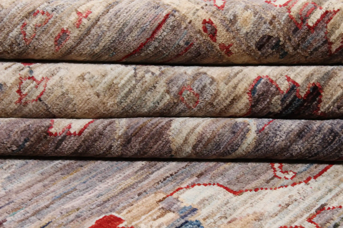 Gray Wool Rug with Red & Cream Rosettes, 284 × 246 cm, view 8.