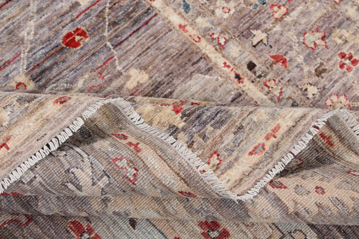Gray Wool Rug with Red & Cream Rosettes, 284 × 246 cm, view 9.