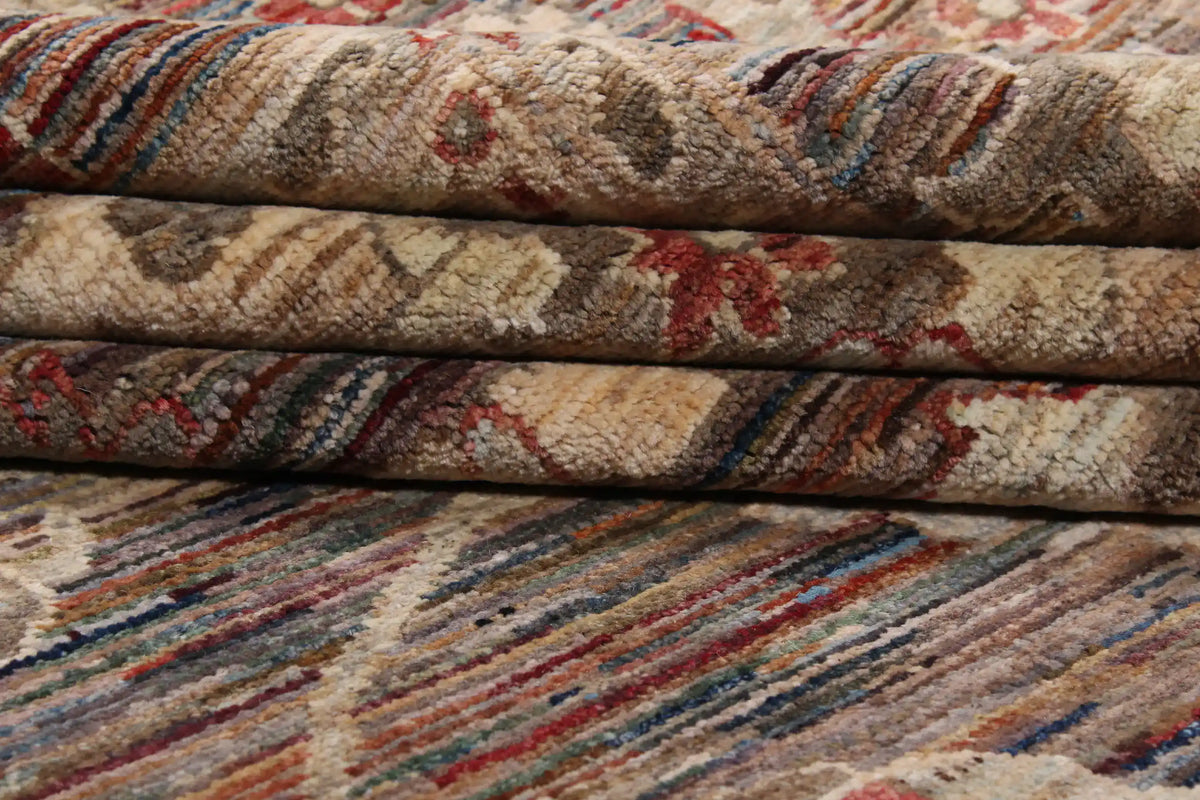 Gray-Brown Afghan Rug with Light Flowers & Red Accents, 296 × 246 cm, view 4.