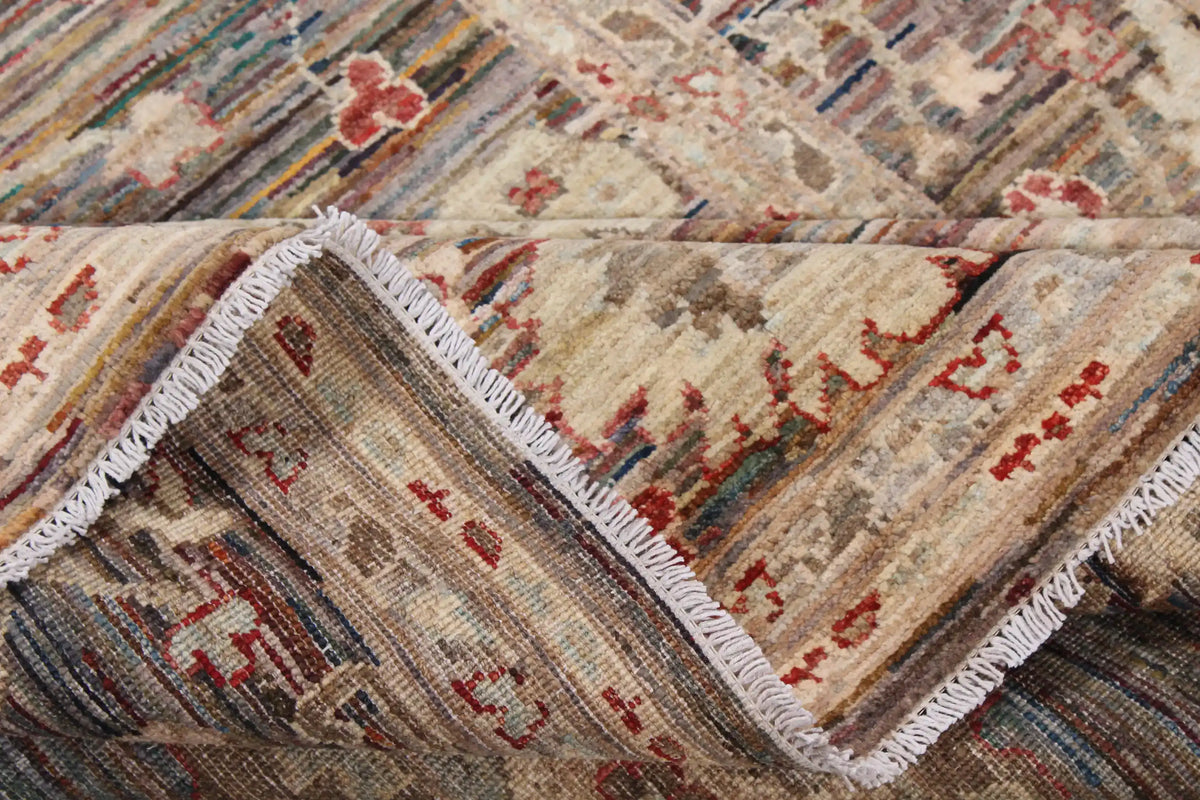 Gray-Brown Afghan Rug with Light Flowers & Red Accents, 296 × 246 cm, view 5.