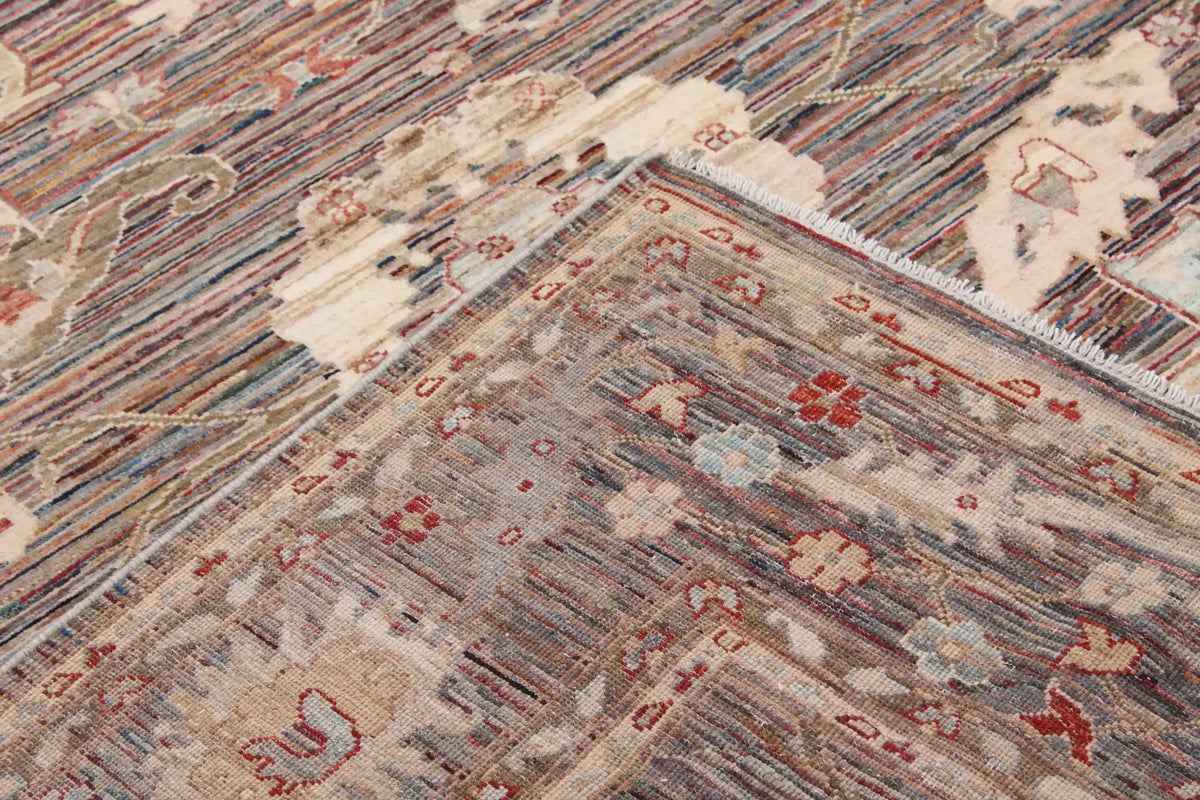 Dark Brown Wool Rug with Large Cream Flowers, 290 × 244 cm, view 5.