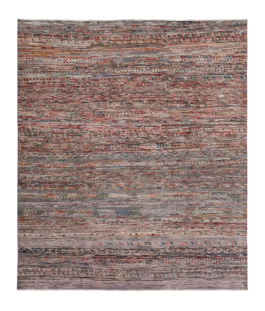 Berjasta Rug with Gray & Red Horizontal Lines, 296 × 246 cm, overall view.