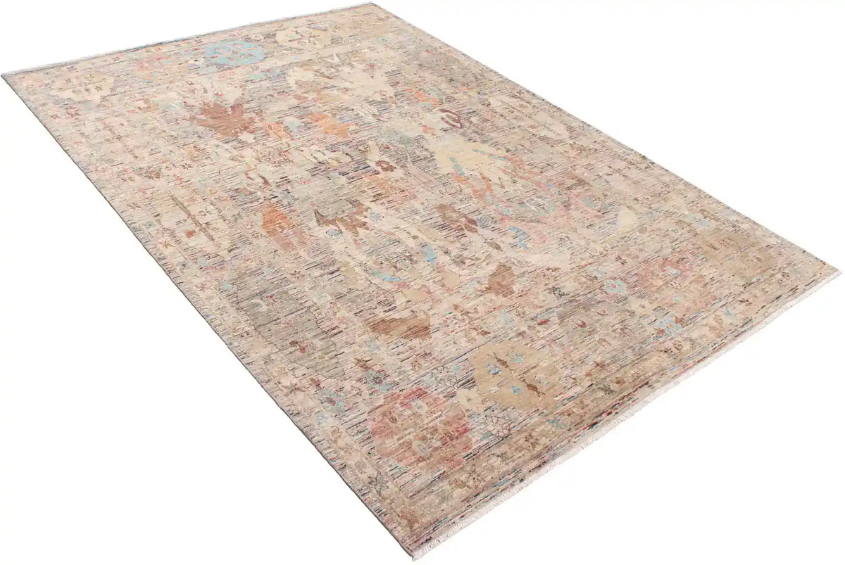 Afghan Rug with Blue, Cream & Gold Leaf Motifs, 342 × 250 cm, view 3.