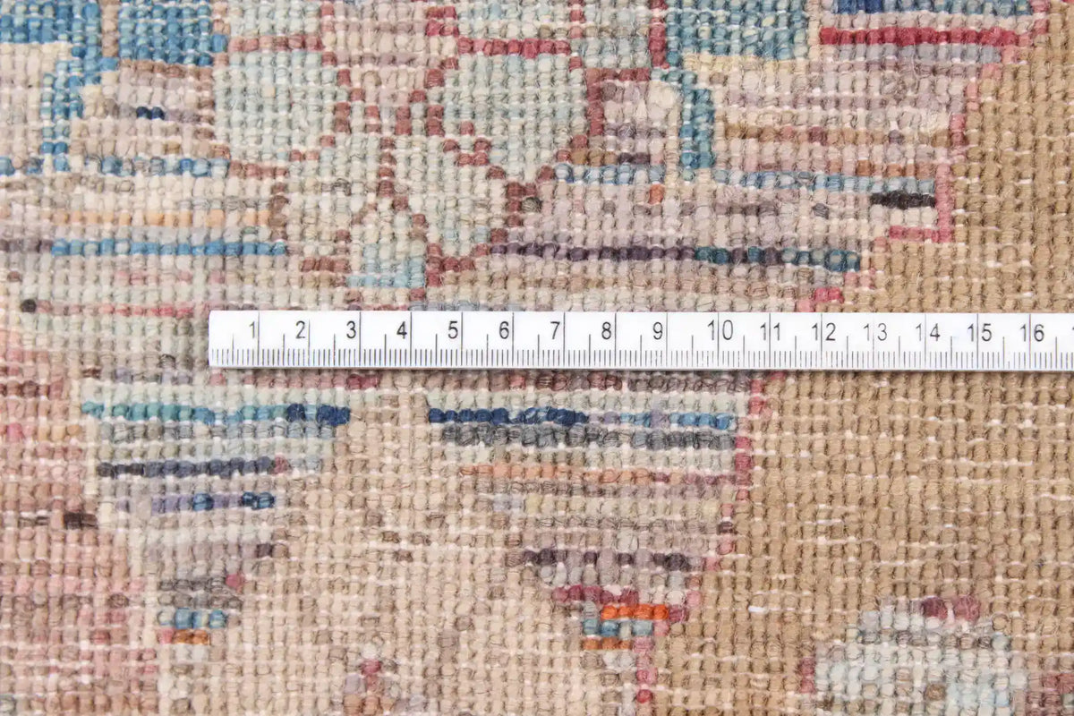 Afghan Rug with Blue, Cream & Gold Leaf Motifs, 342 × 250 cm, view 4.