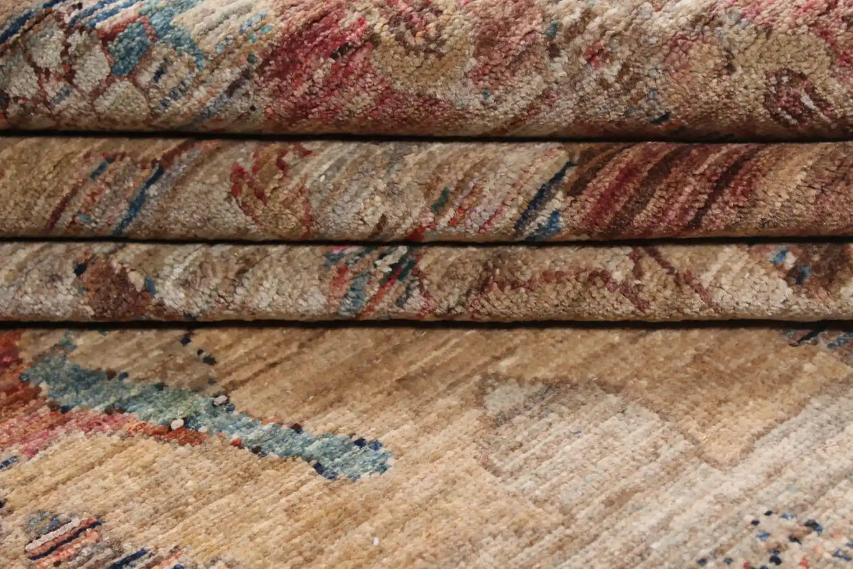 Afghan Rug with Blue, Cream & Gold Leaf Motifs, 342 × 250 cm, view 7.