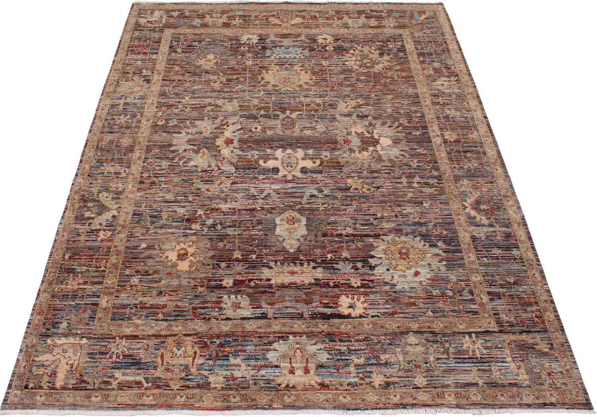 Dark Brown Afghan Rug with Light Flowers, 293 × 243 cm, view 2.