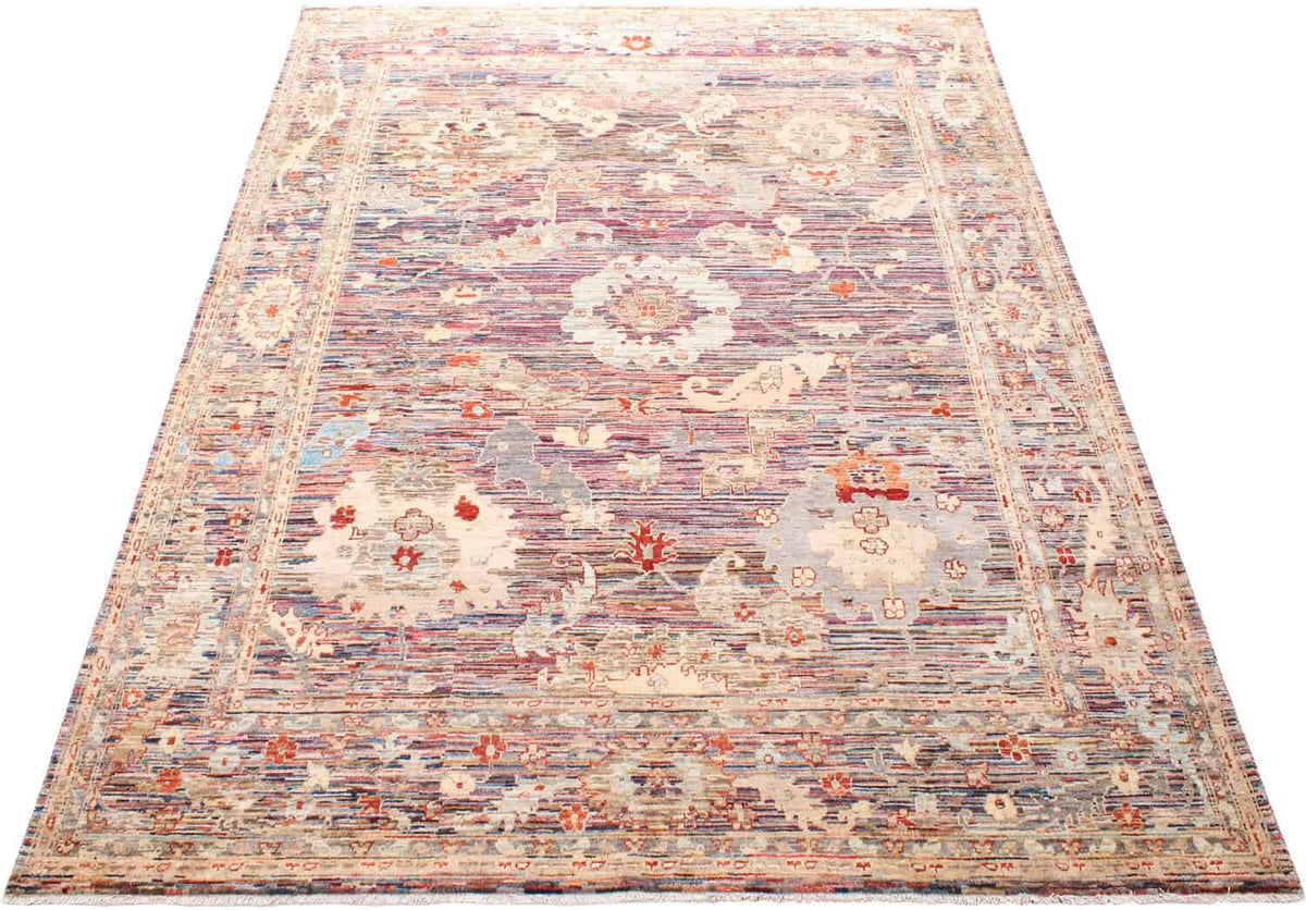Red-Brown Afghan Rug with Cream Flowers, 293 × 242 cm, view 3.