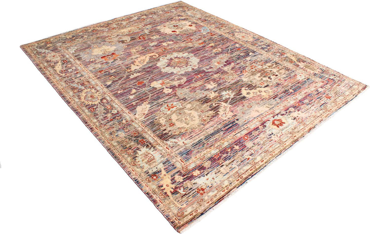 Red-Brown Afghan Rug with Cream Flowers, 293 × 242 cm, view 4.