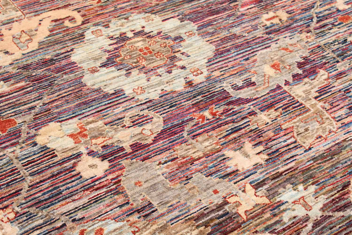 Red-Brown Afghan Rug with Cream Flowers, 293 × 242 cm, view 6.