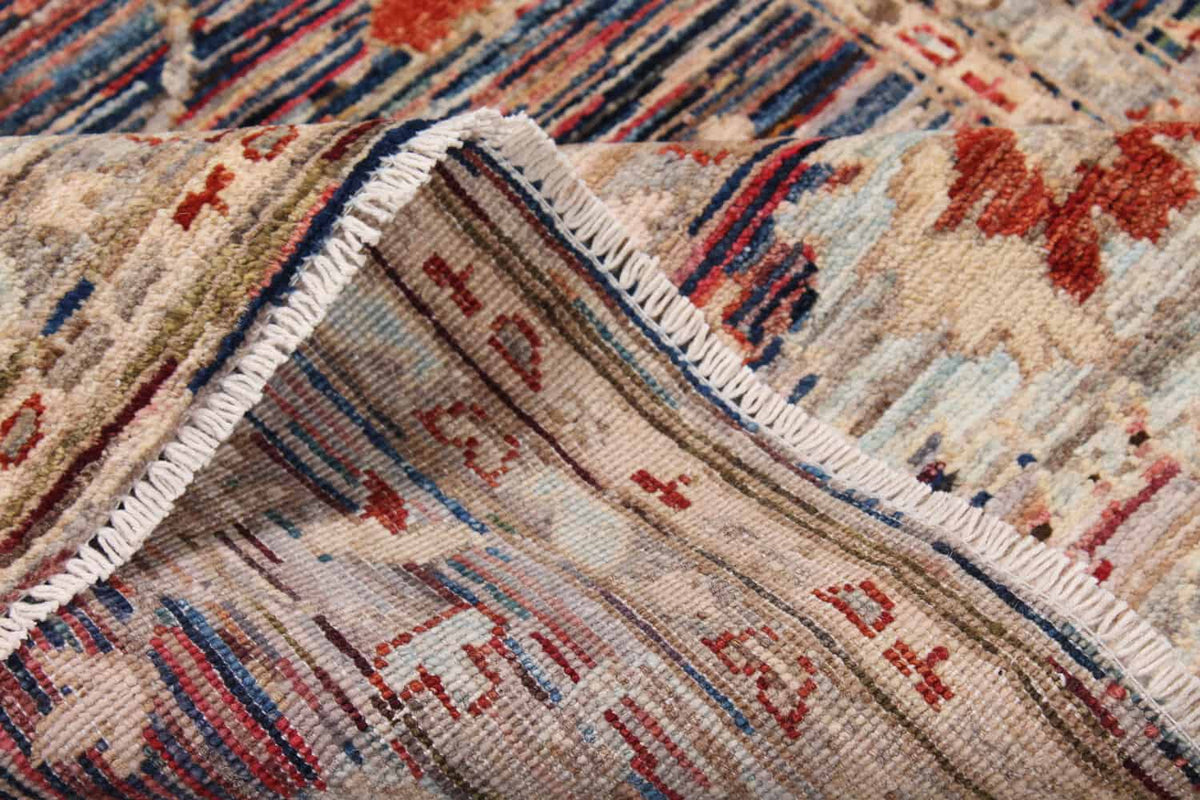 Red-Brown Afghan Rug with Cream Flowers, 293 × 242 cm, view 7.