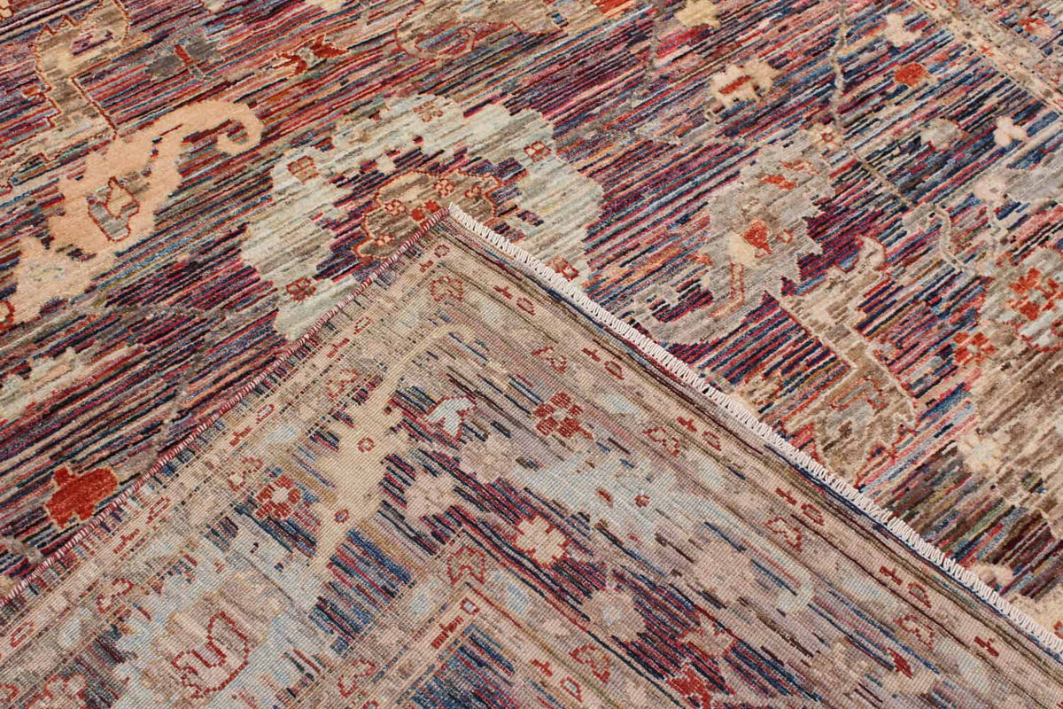 Red-Brown Afghan Rug with Cream Flowers, 293 × 242 cm, view 2.