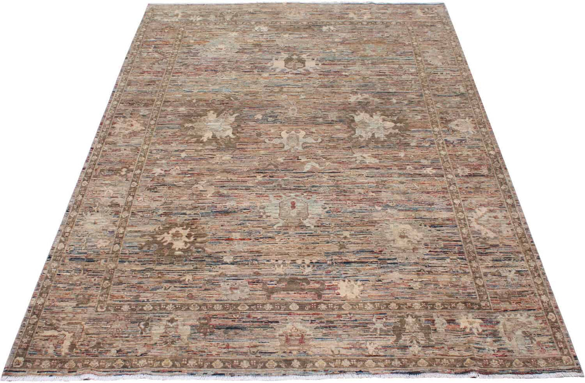 Gray-Brown Afghan Rug with Light Flowers, 340 × 253 cm, view 2.