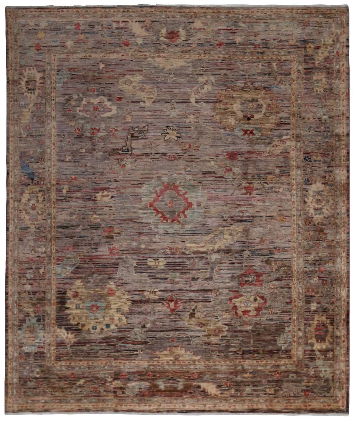 Dark Afghan Rug with Small Red Rosettes, 298 × 249 cm, overall view.