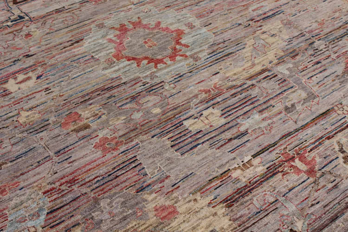 Dark Afghan Rug with Small Red Rosettes, 298 × 249 cm, view 6.