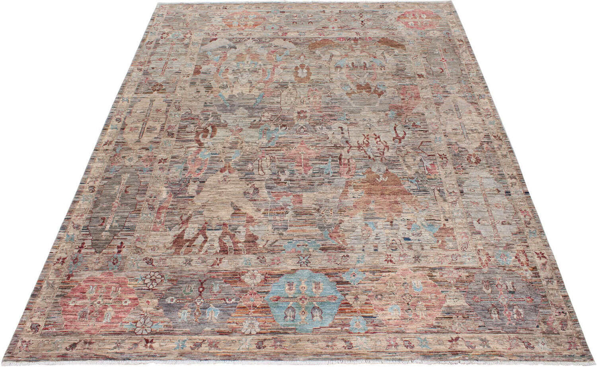Pink & Blue Art Deco Floral Rug, 350 × 271 cm, view 2.