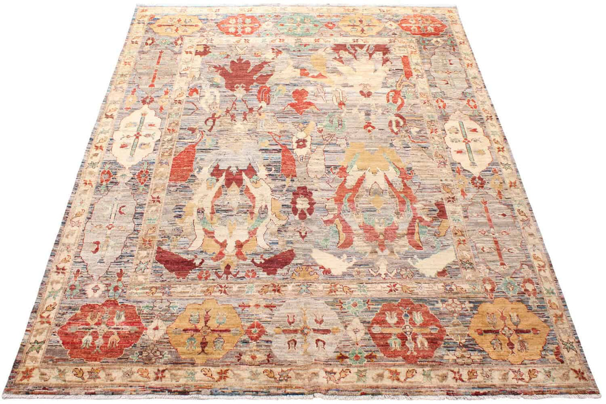 Art Deco Wool Rug with Red Floral Motifs, 294 × 250 cm, view 2.
