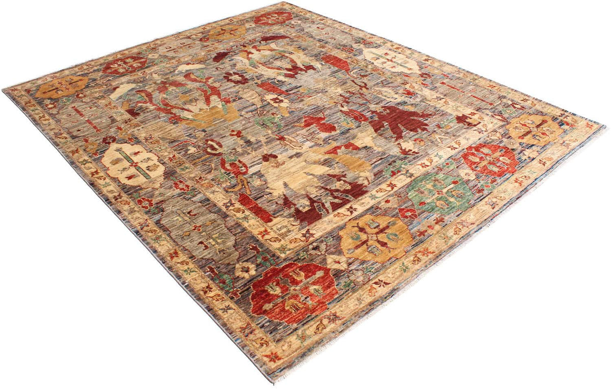 Art Deco Wool Rug with Red Floral Motifs, 294 × 250 cm, view 3.