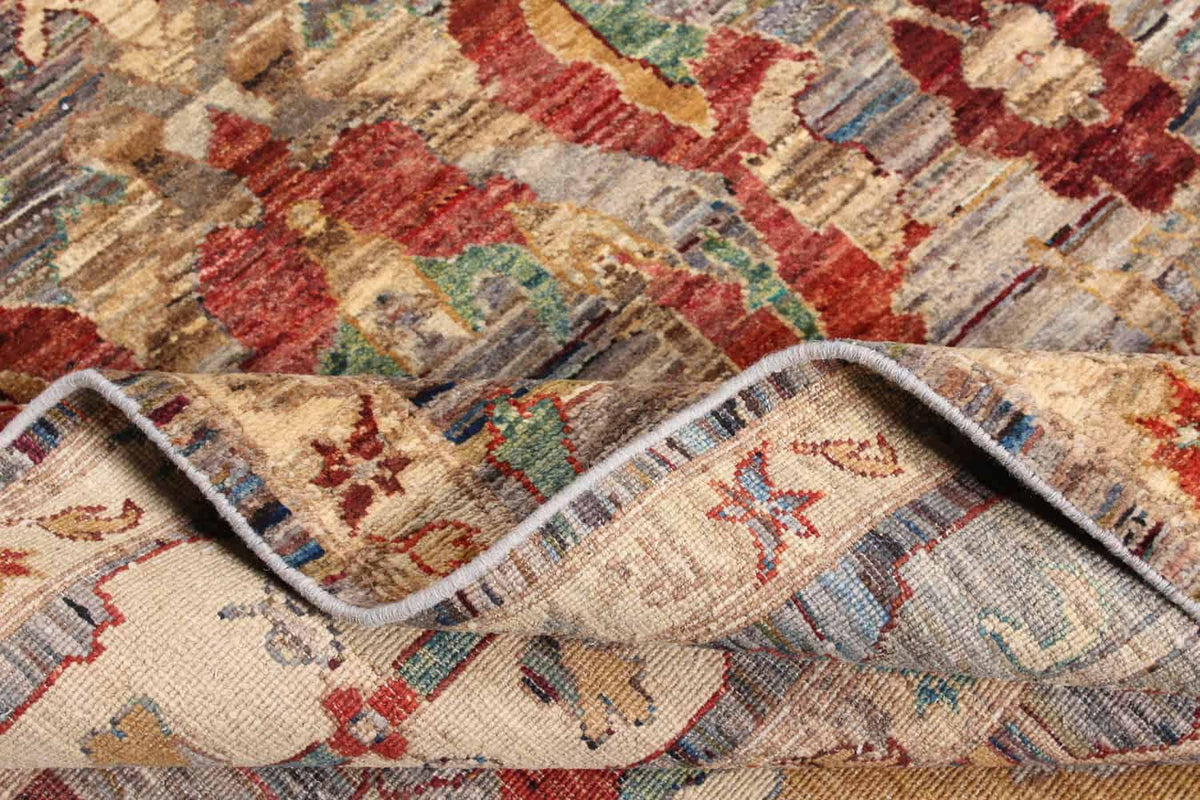 Art Deco Wool Rug with Red Floral Motifs, 294 × 250 cm, view 6.
