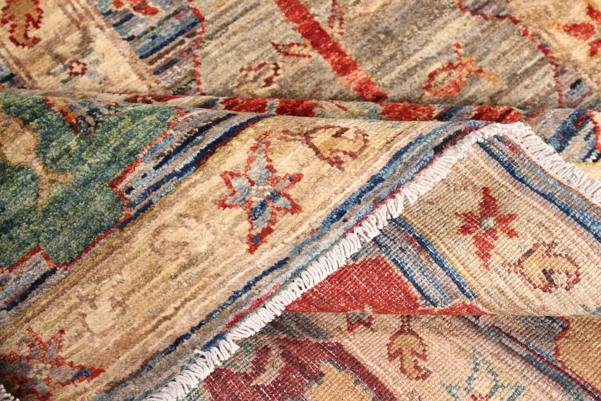 Art Deco Wool Rug with Red Floral Motifs, 294 × 250 cm, view 7.