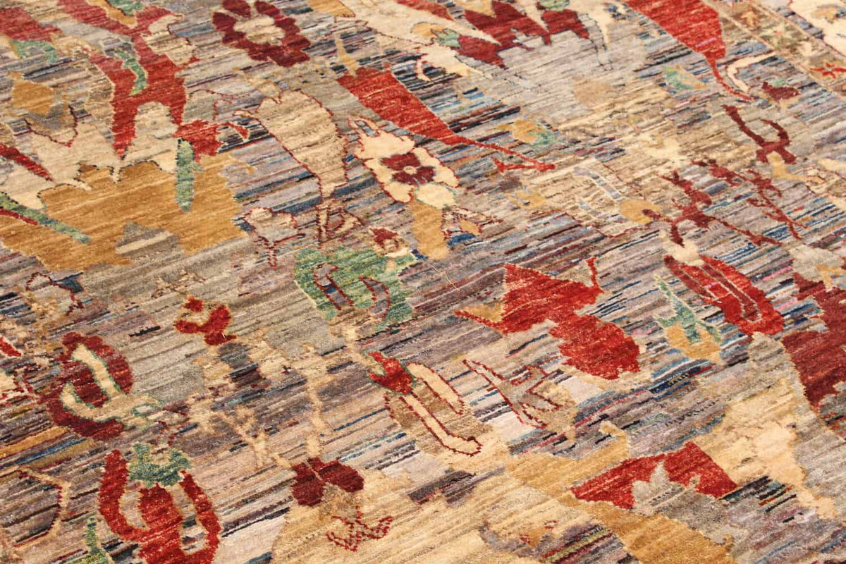 Art Deco Wool Rug with Red Floral Motifs, 294 × 250 cm, view 4.