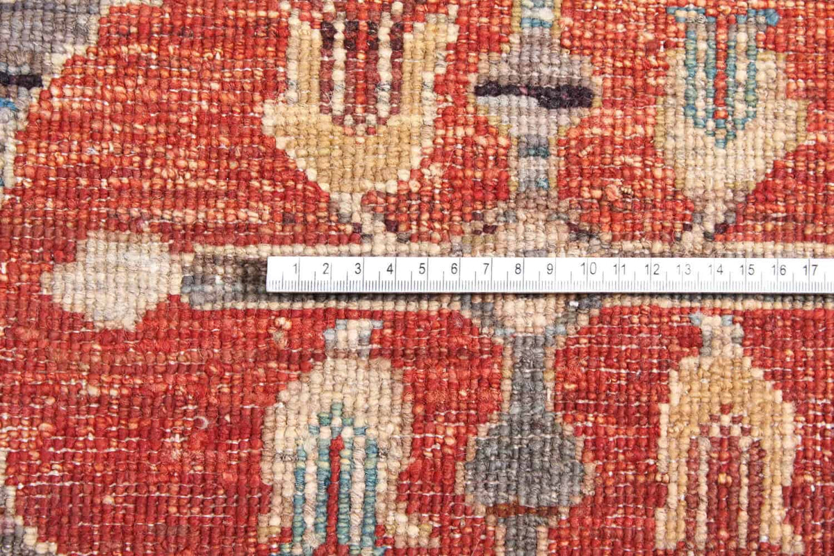 Art Deco Wool Rug with Red Floral Motifs, 294 × 250 cm, view 5.