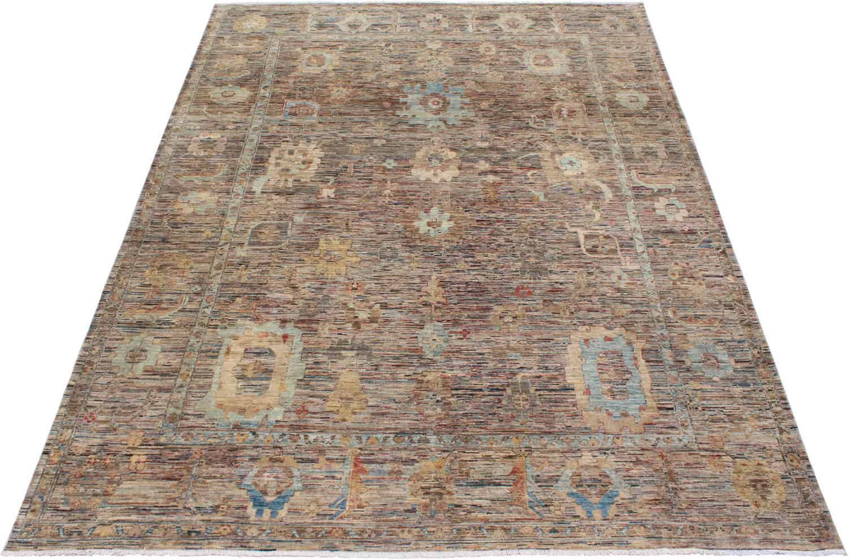 Afghan Rug with Blue Flowers & Gold Motifs, 346 × 258 cm, view 2.