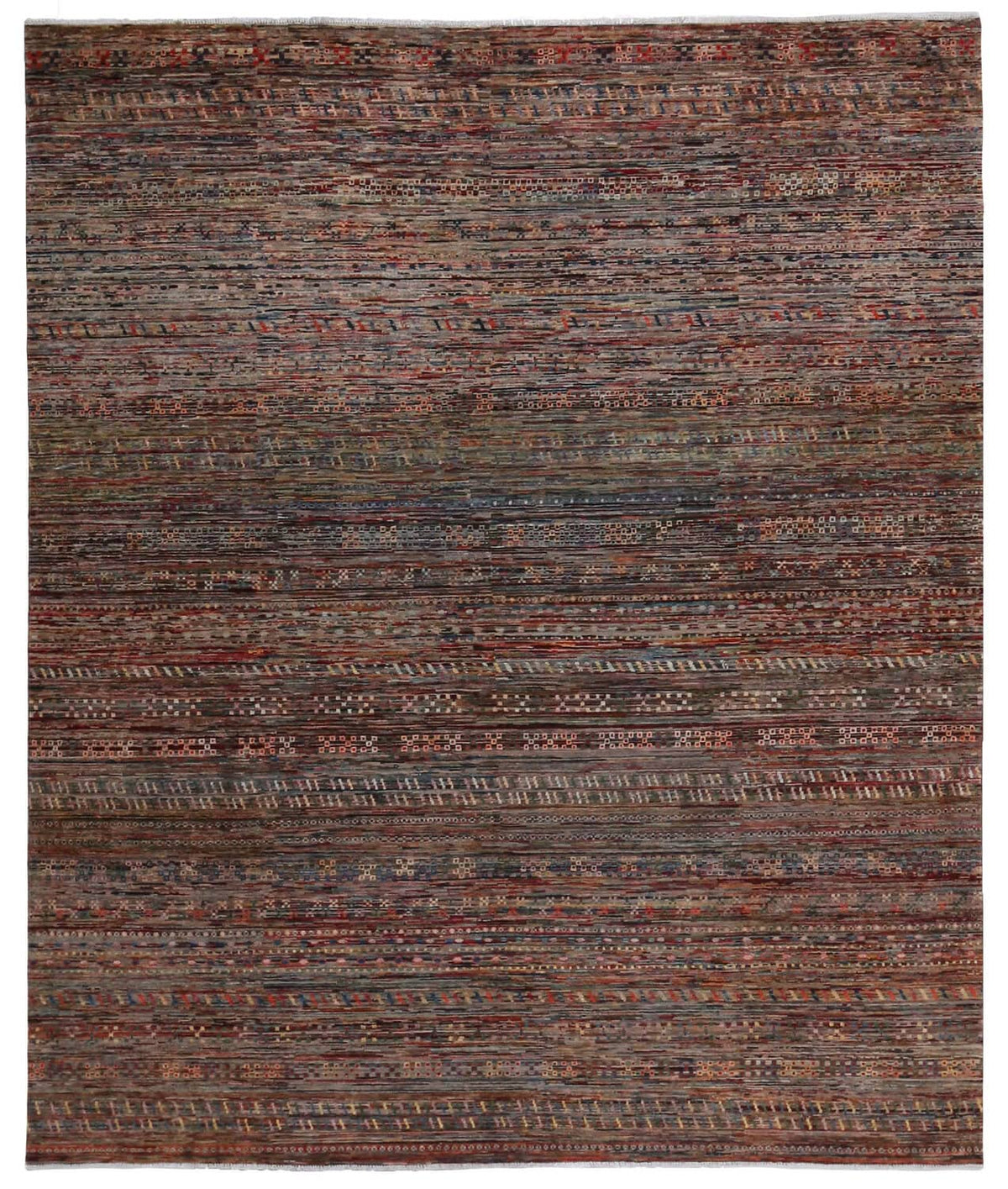 Multicolor Art Deco Rug with Dark Details, 299 × 251 cm, overall view.