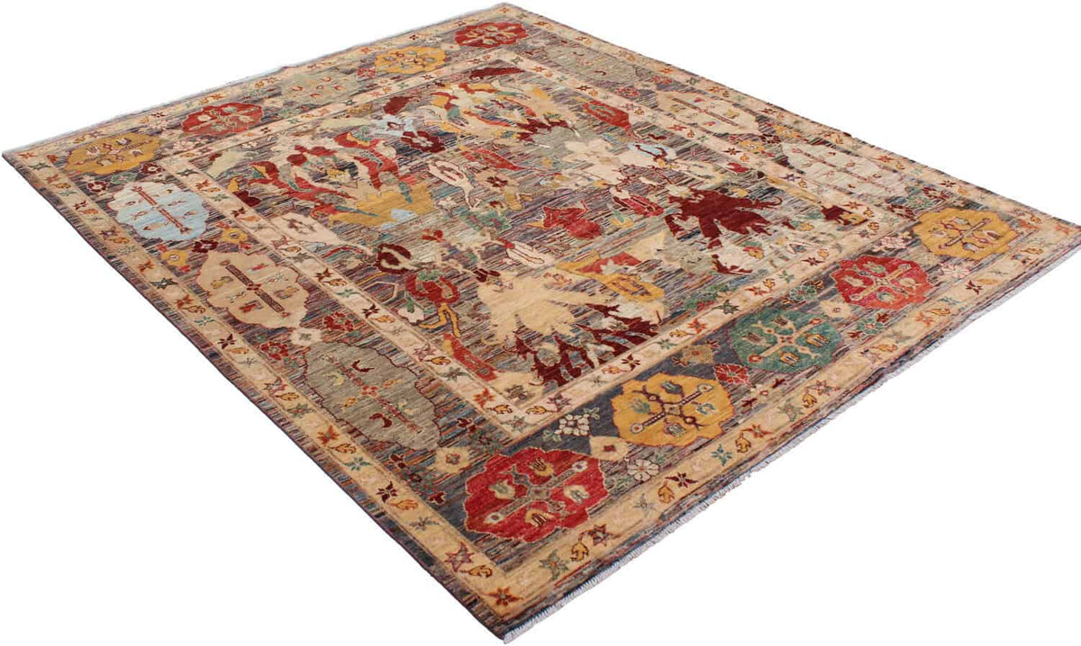 Multicolor Afghan Rug with a Floral Field, 298 × 250 cm, view 3.