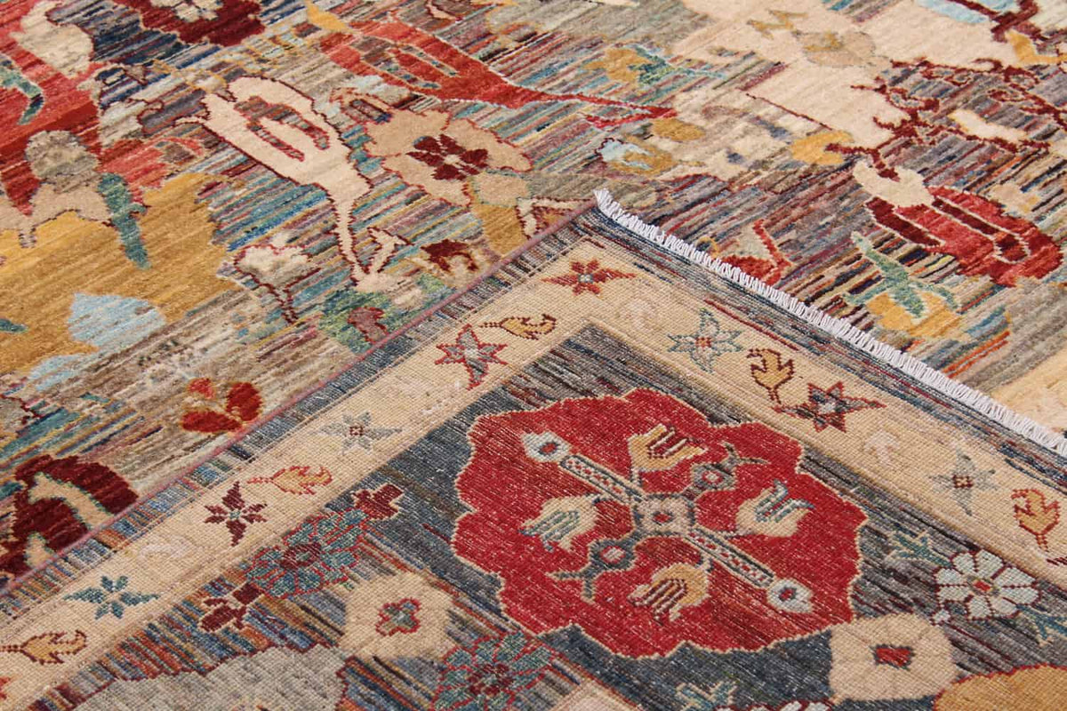 Multicolor Afghan Rug with a Floral Field, 298 × 250 cm, view 6.
