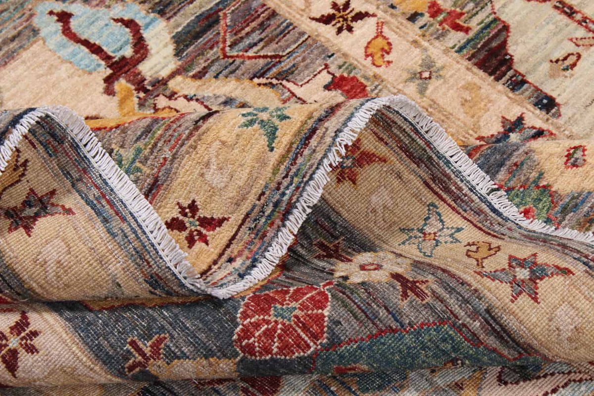 Multicolor Afghan Rug with a Floral Field, 298 × 250 cm, view 2.