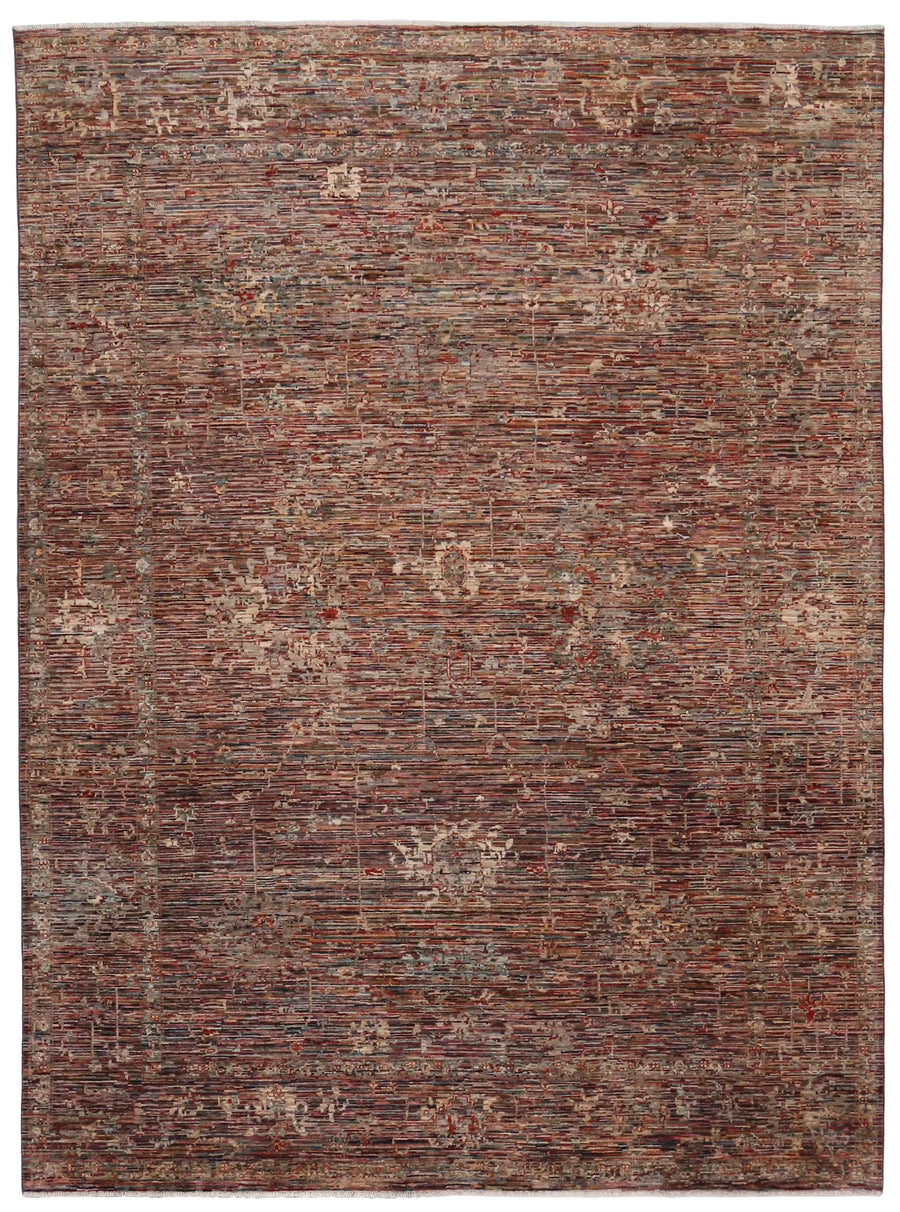 Berjasta Wool Rug with Rust Red Linear Pattern, 345 × 250 cm, overall view.