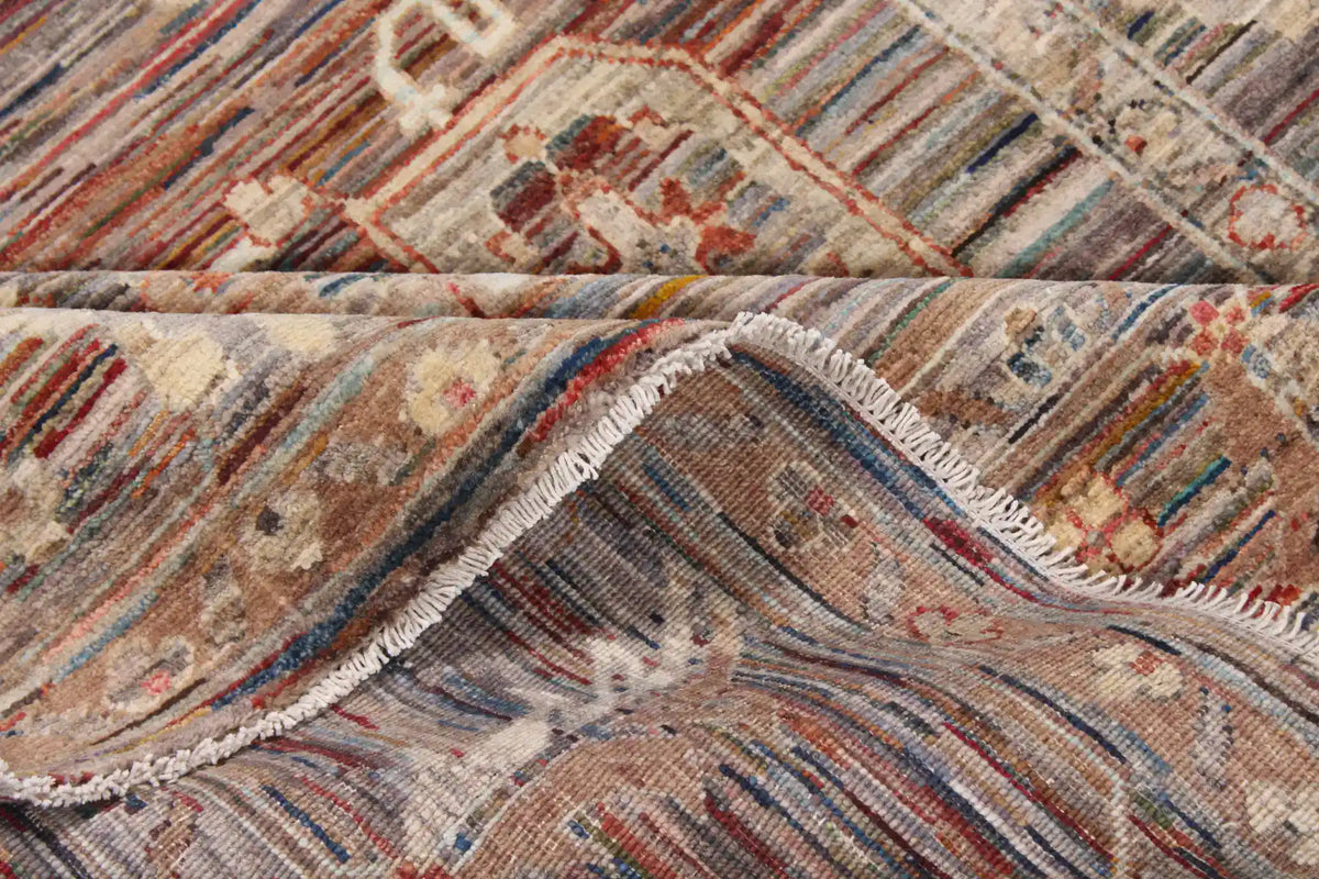 Brown Afghan Rug with Large Cream Flowers, 352 × 252 cm, view 5.