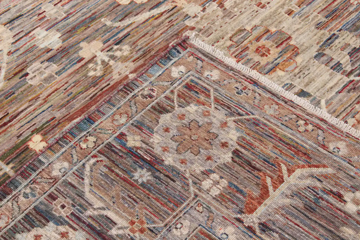 Brown Afghan Rug with Large Cream Flowers, 352 × 252 cm, view 8.