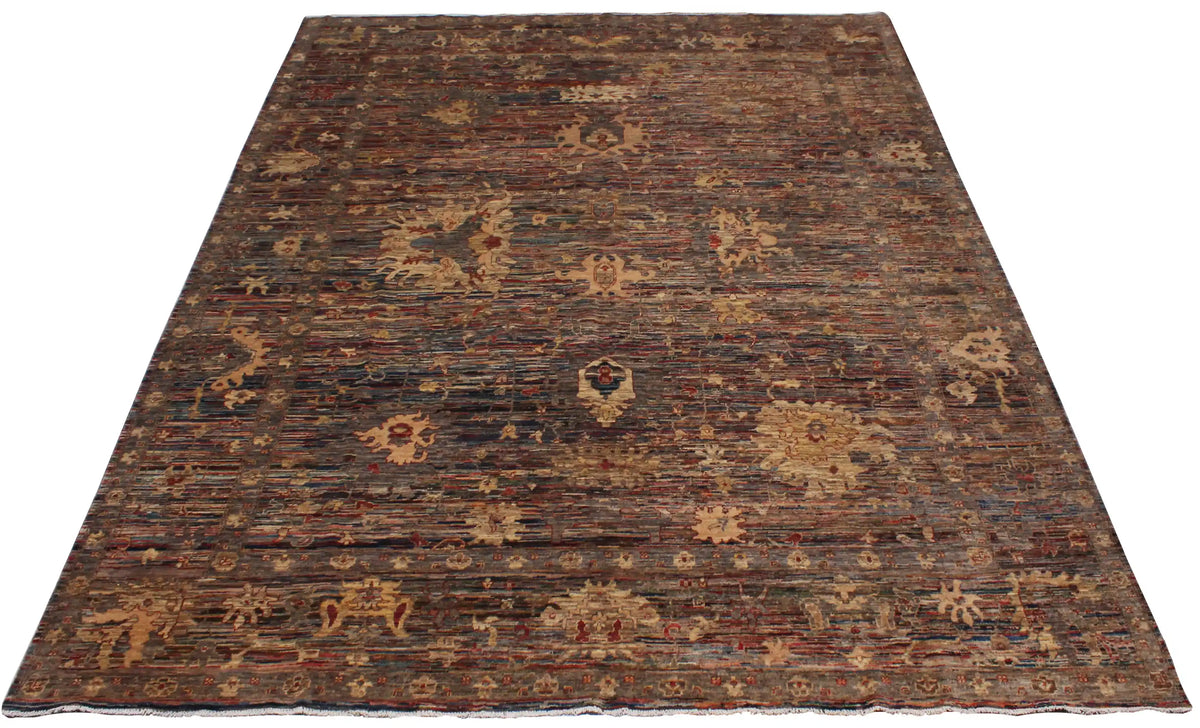 Dark Brown Afghan Rug with Floral Motifs, 387 × 299 cm, view 2.