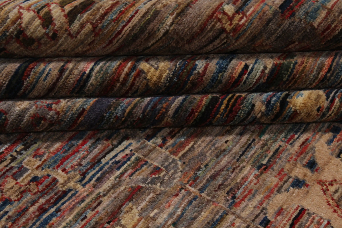 Dark Brown Afghan Rug with Floral Motifs, 387 × 299 cm, view 7.