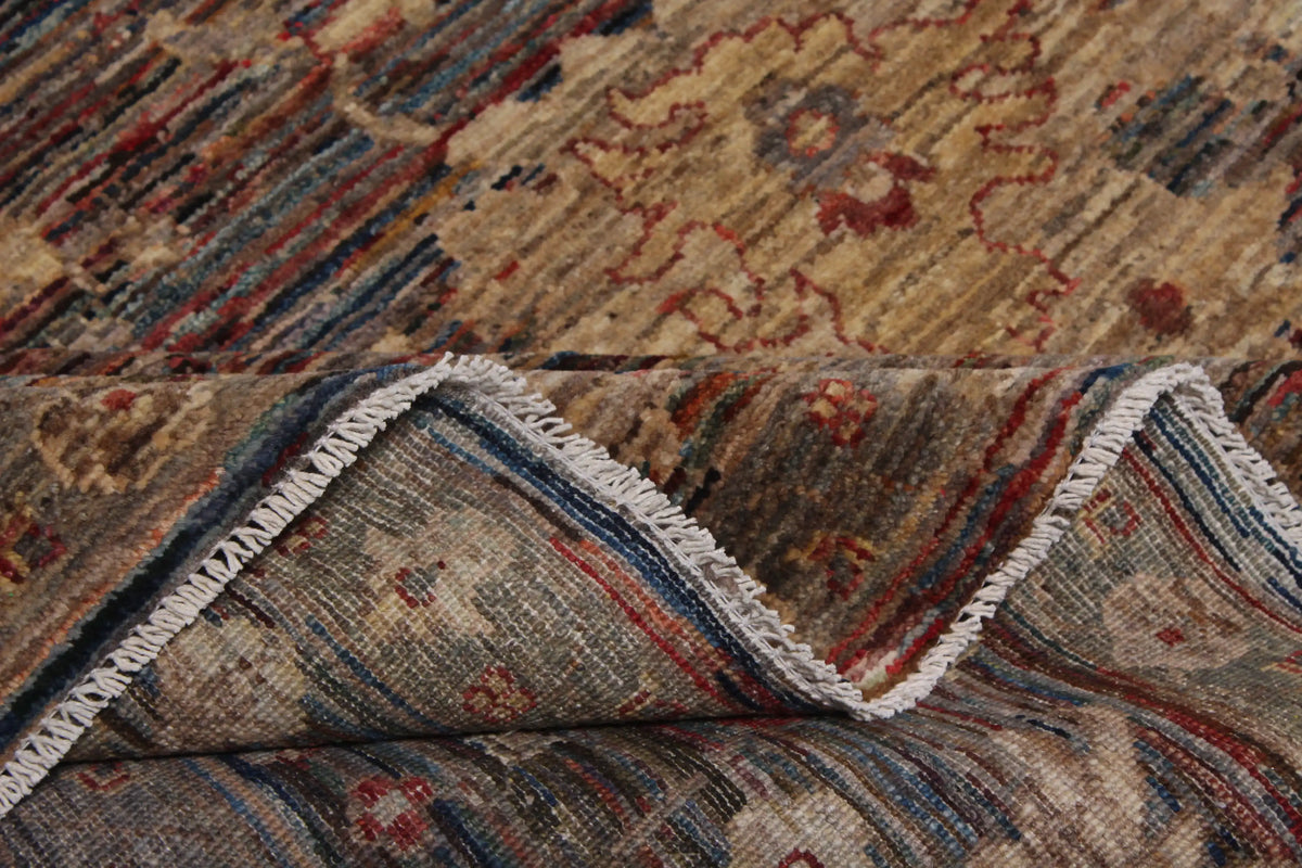 Dark Brown Afghan Rug with Floral Motifs, 387 × 299 cm, view 9.