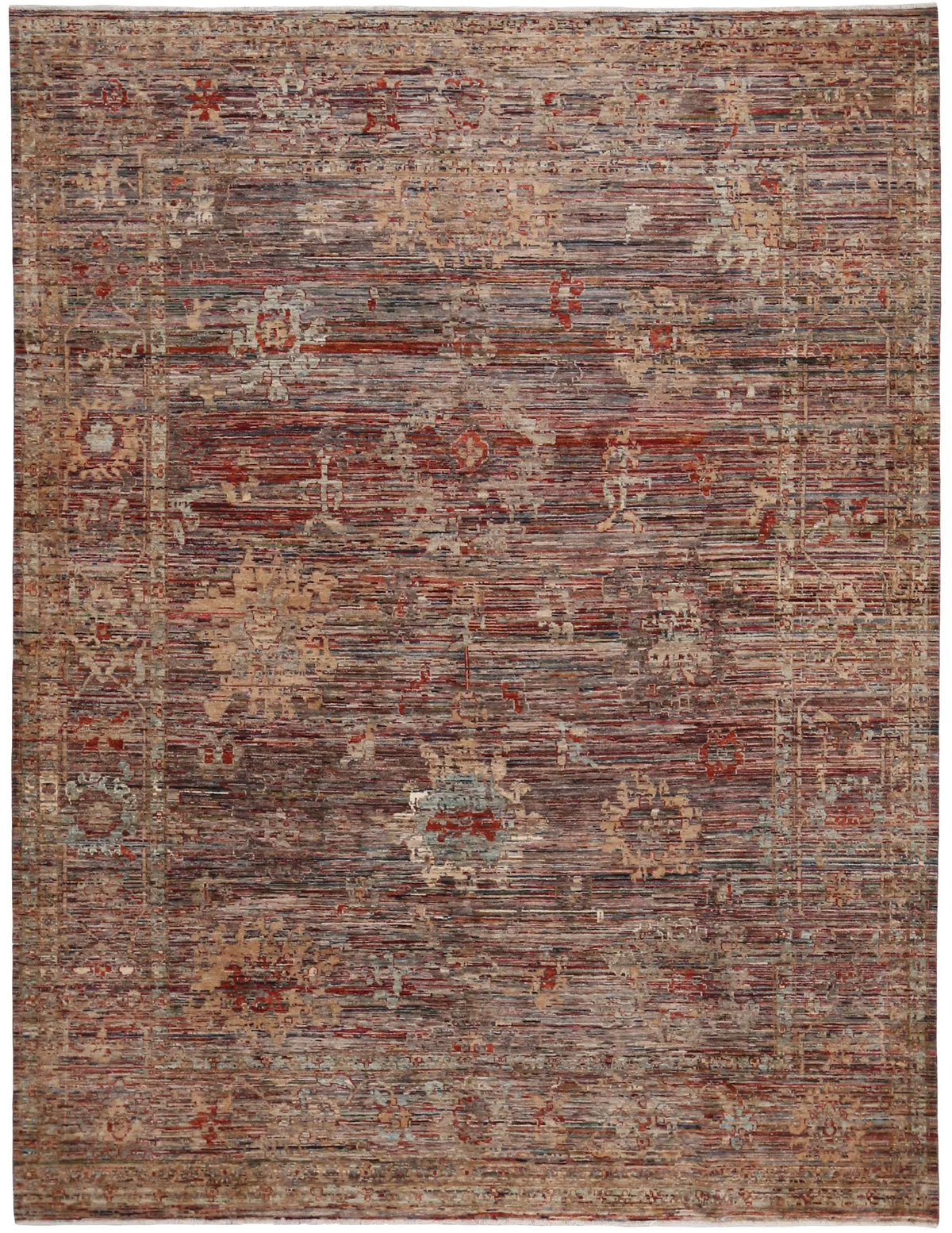 Rust Brown Afghan Rug with Small Flowers, 347 × 272 cm, overall view.